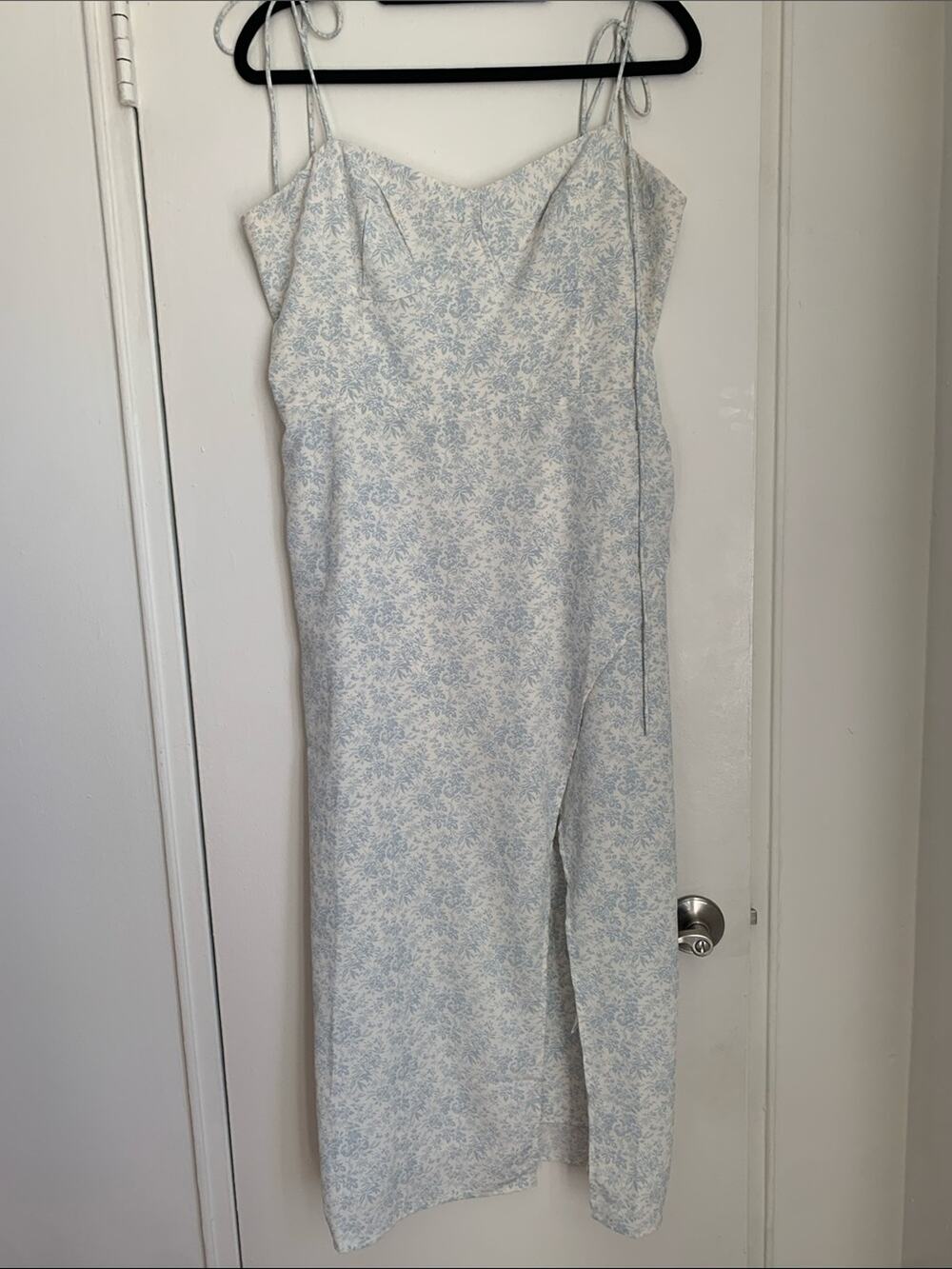 Oak + Fort Light Blue Floral Slip Maxi Dress with Spaghetti Straps